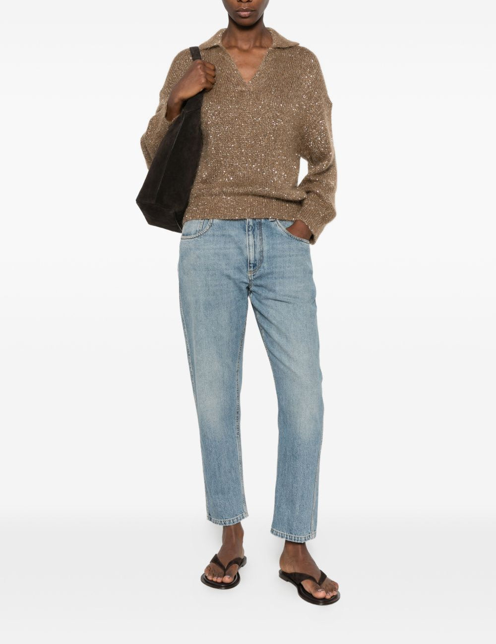 Maglione con paillettes in beige