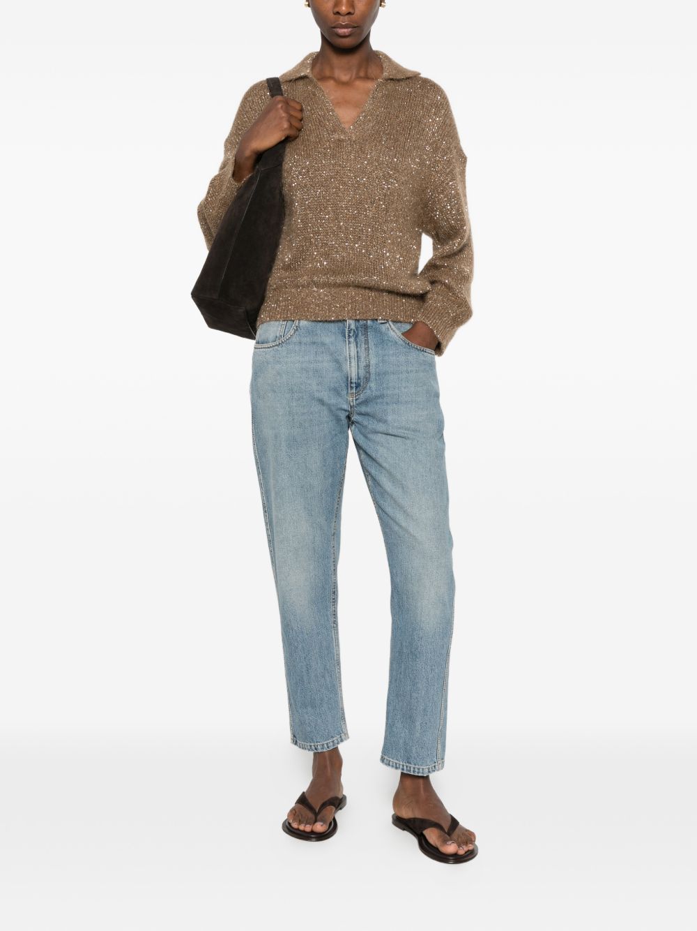 Maglione con paillettes in beige 