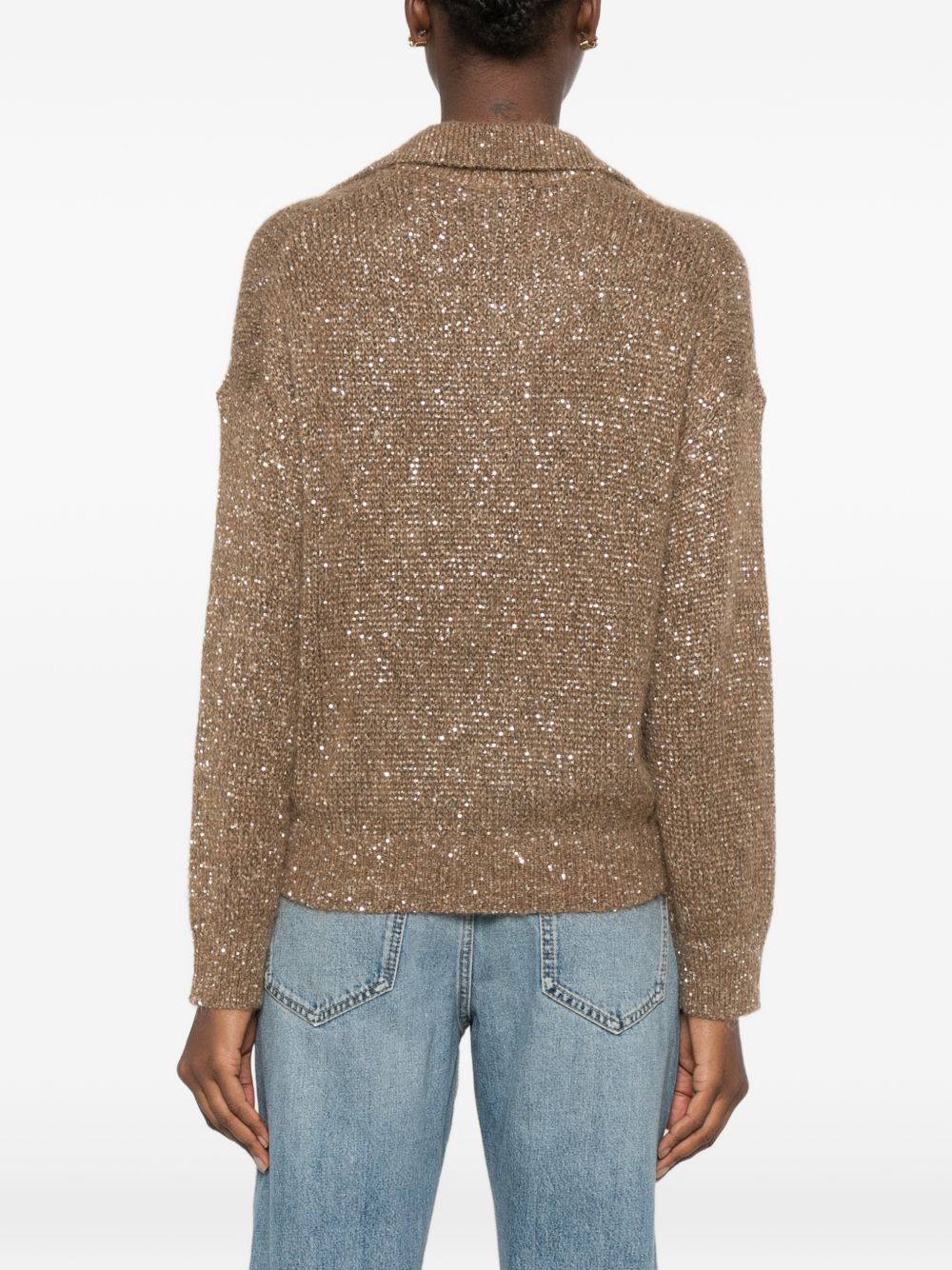 Maglione con paillettes in beige 