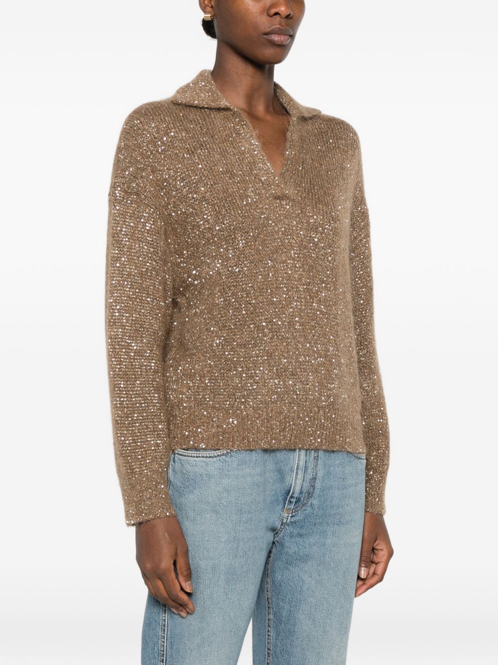 Maglione con paillettes in beige 