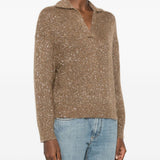 Maglione con paillettes in beige 