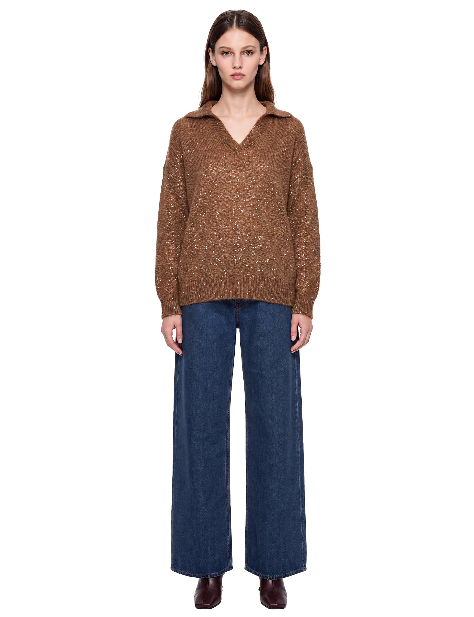 Maglione con paillettes in marrone 