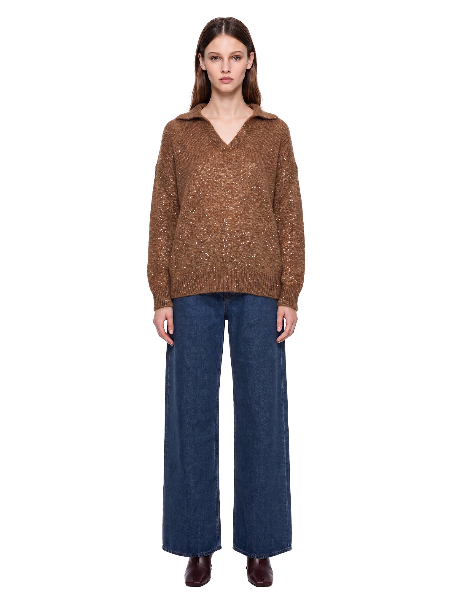 Maglione con paillettes in marrone 