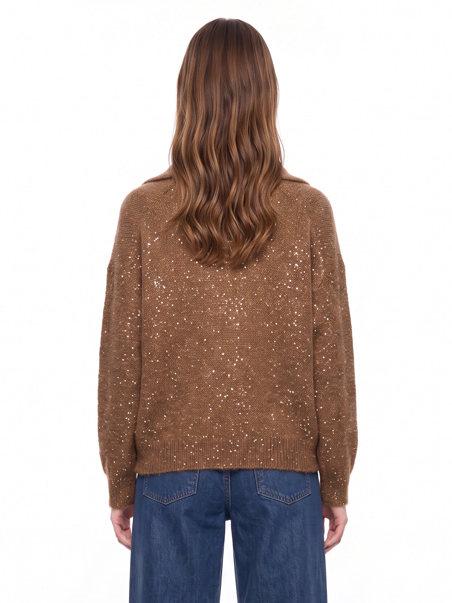 Maglione con paillettes in marrone 