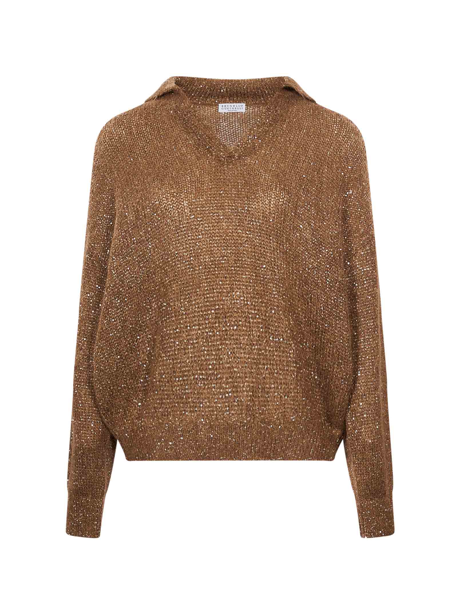 Maglione con paillettes in marrone 