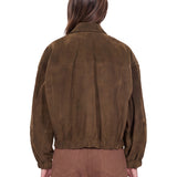 Giacca in pelle scamosciata con zip in marrone 