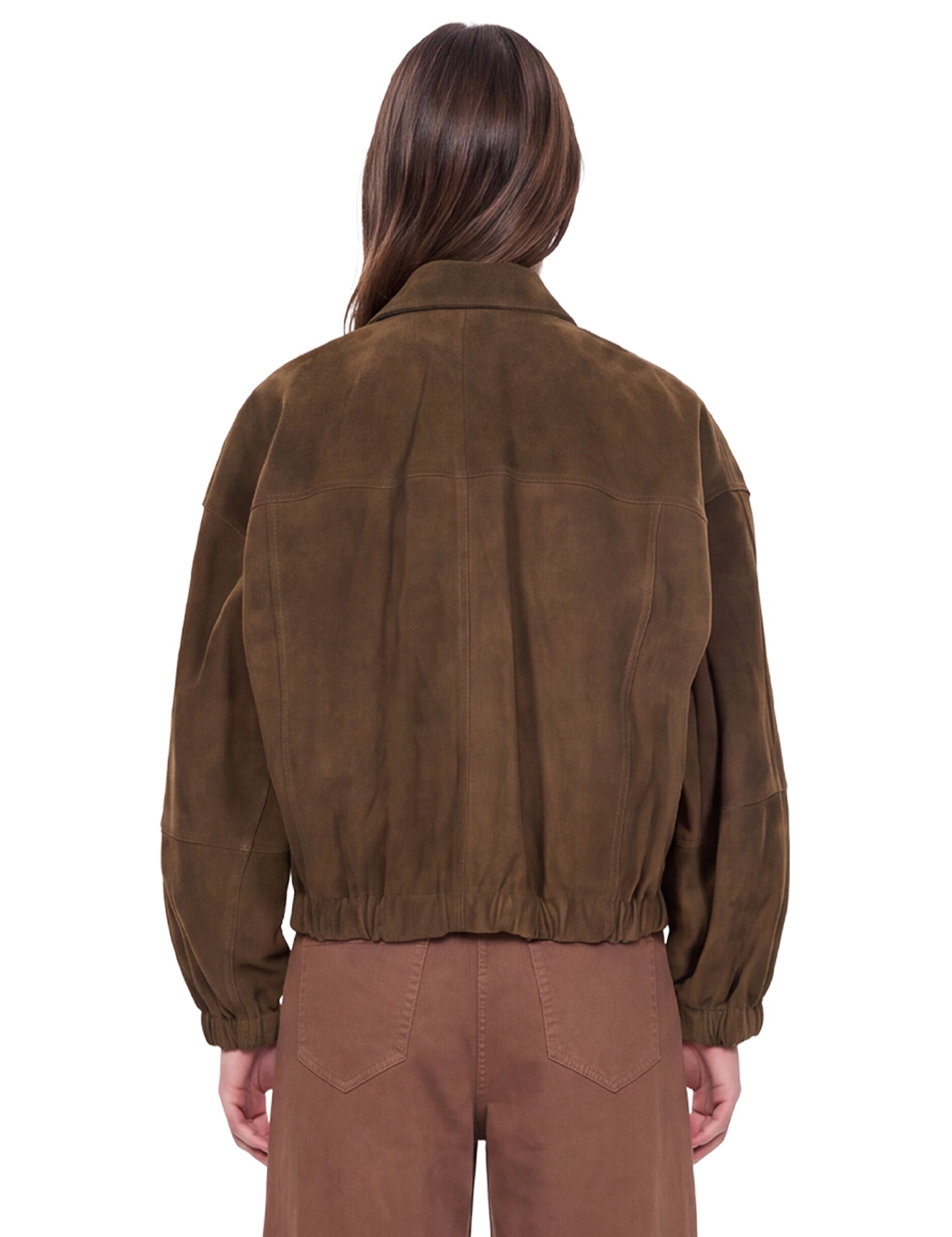 Giacca in pelle scamosciata con zip in marrone 