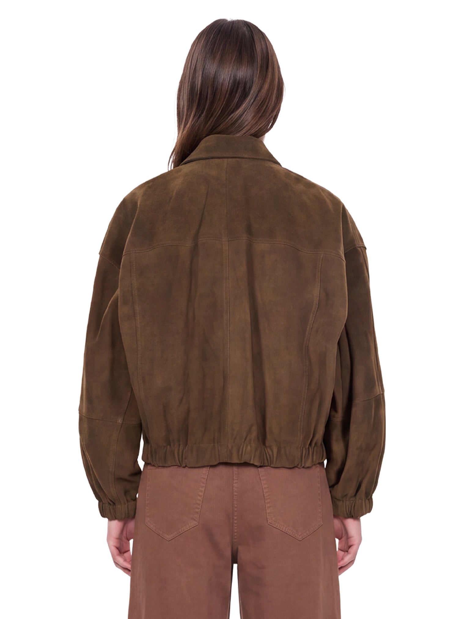 Giacca in pelle scamosciata con zip in marrone 