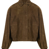 Giacca in pelle scamosciata con zip in marrone 