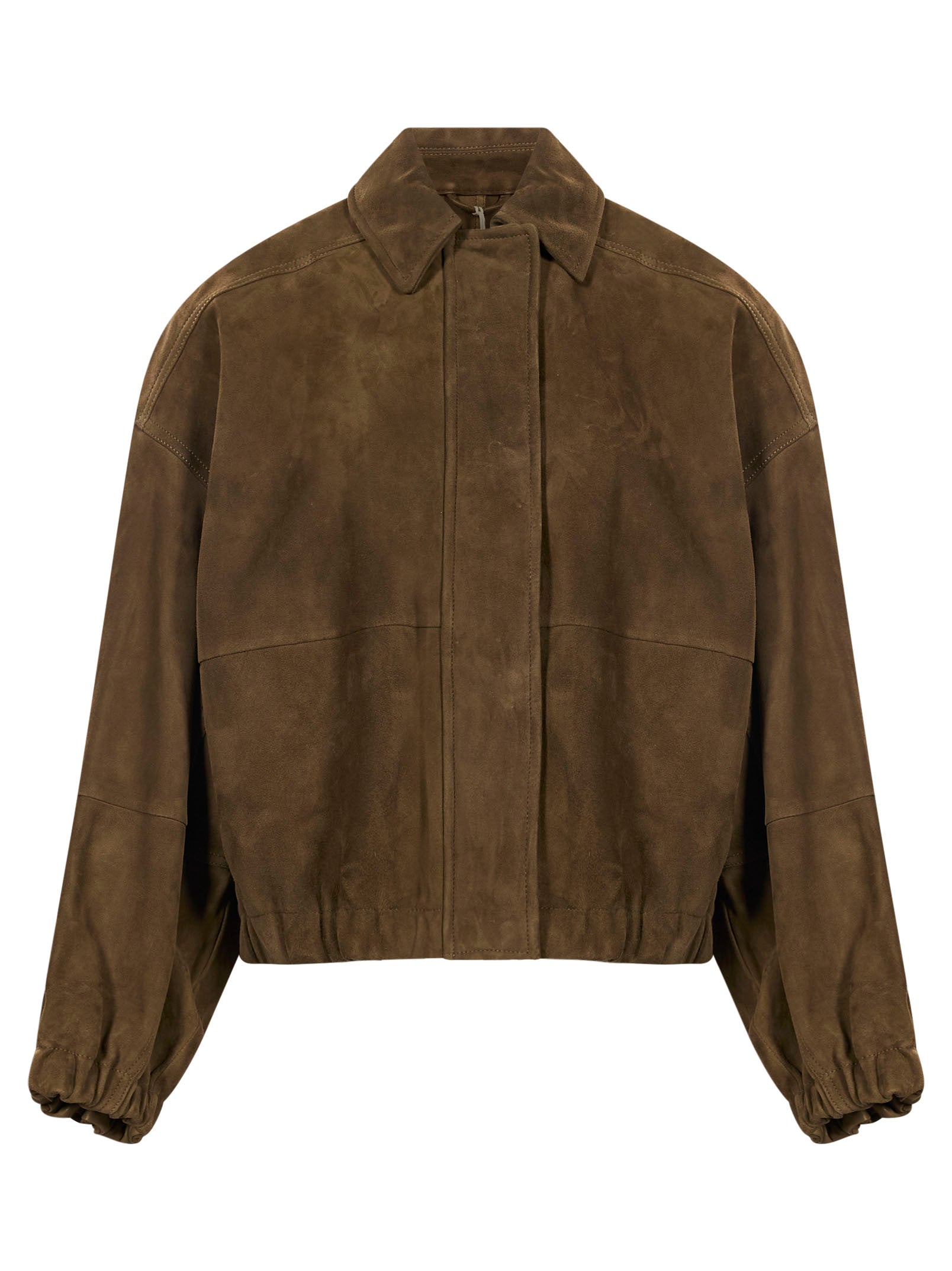 Giacca in pelle scamosciata con zip in marrone 
