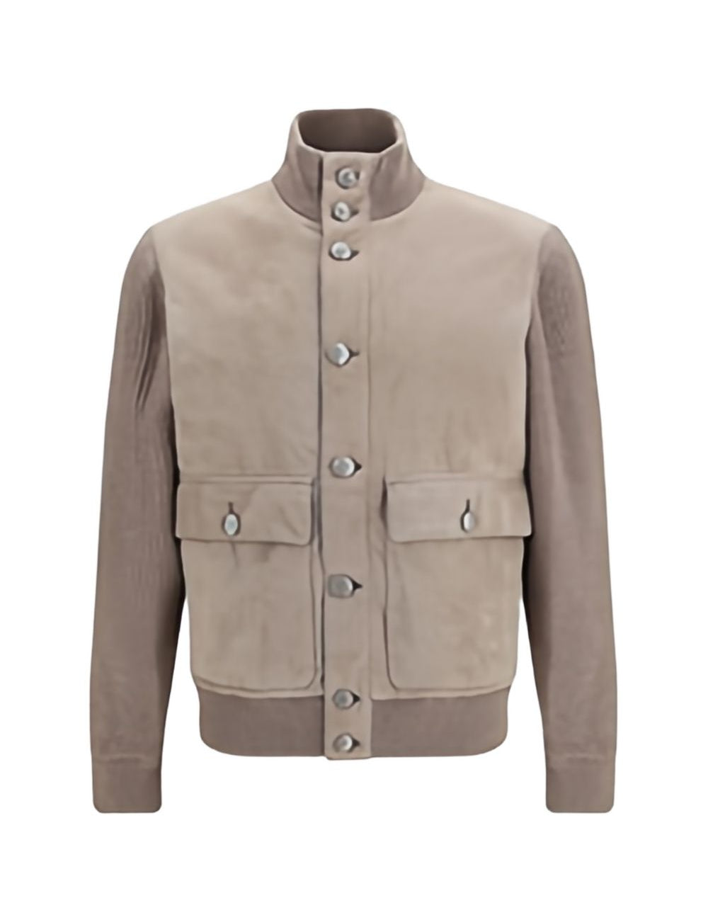 Giacca in suede a collo alto in beige 