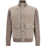 Giacca in suede a collo alto in beige 
