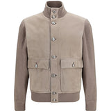 Giacca in suede a collo alto in beige 