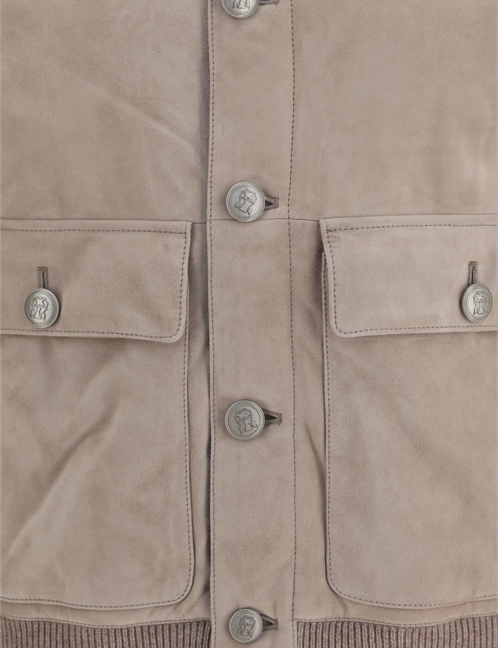 Giacca in suede a collo alto in beige 