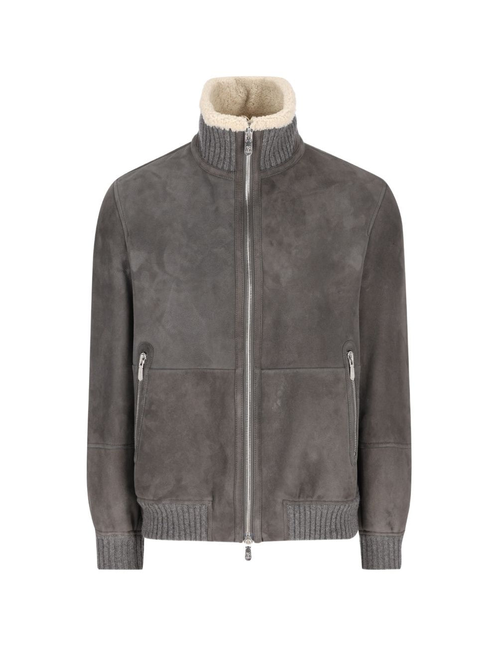 Giacca in pelle a collo alto in grigio 
