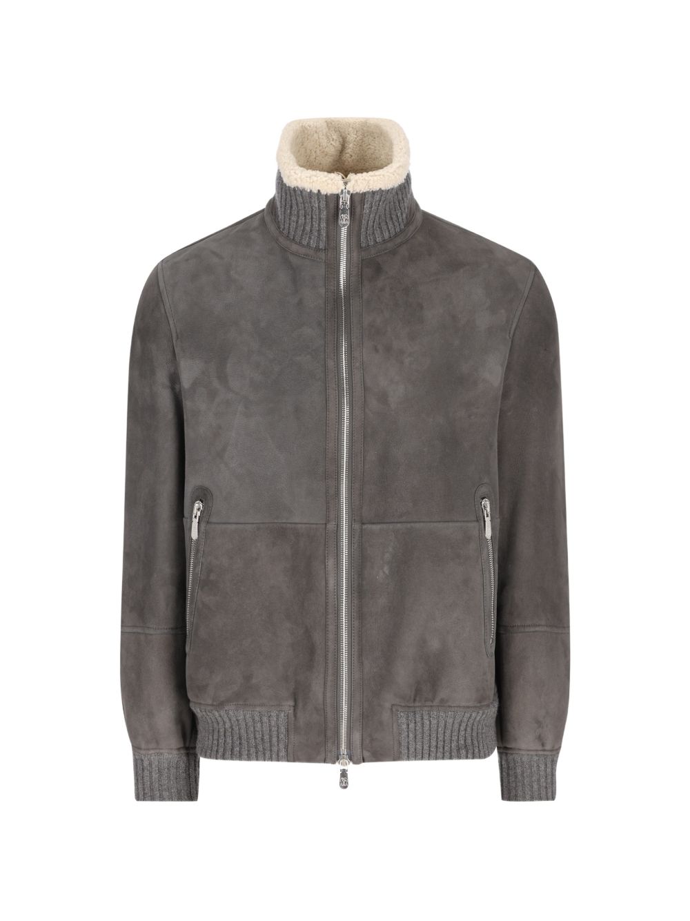 Giacca in pelle a collo alto in grigio 