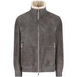 Giacca in pelle a collo alto in grigio 