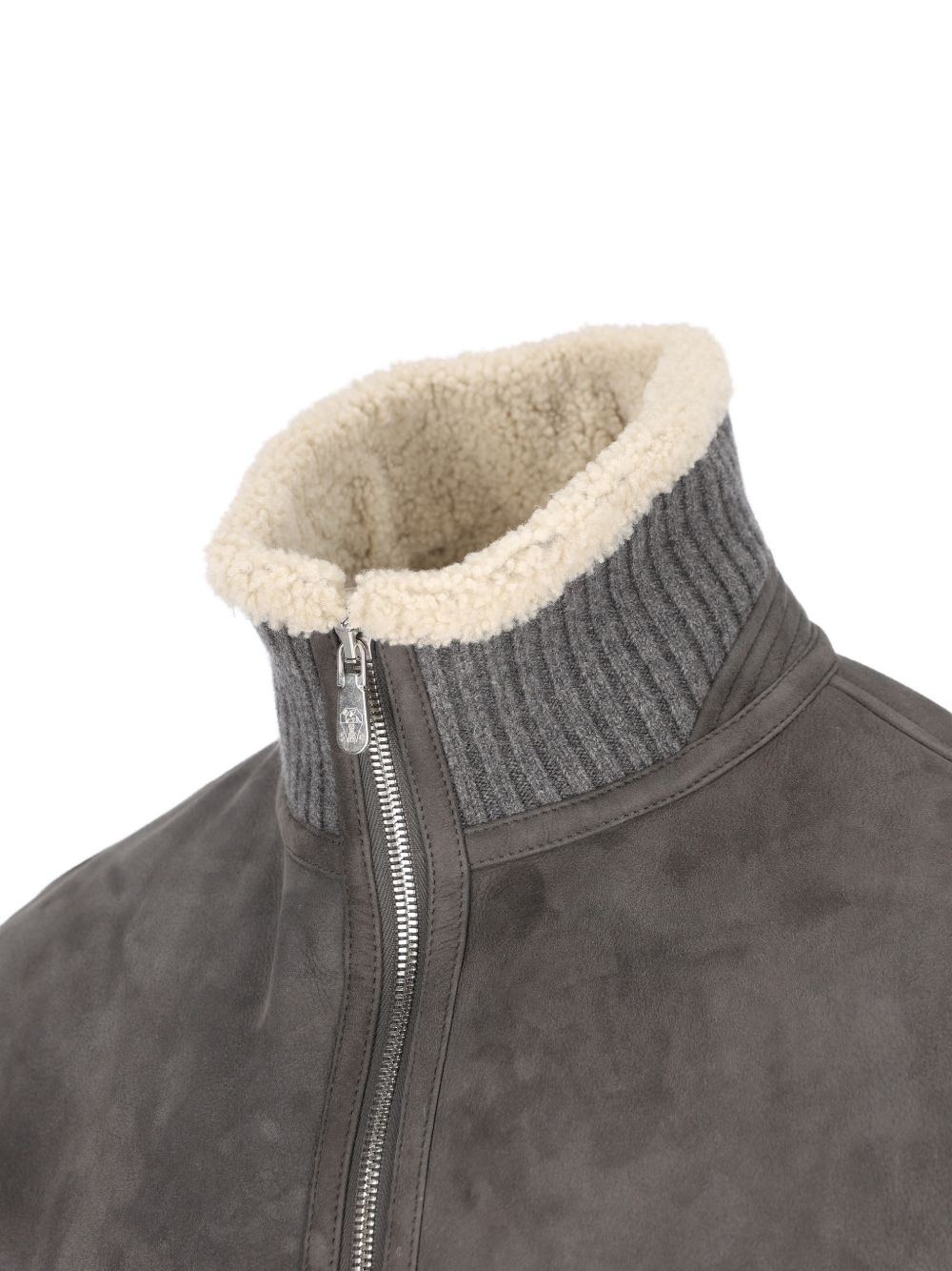 Giacca in pelle a collo alto in grigio 