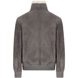 Giacca in pelle a collo alto in grigio 