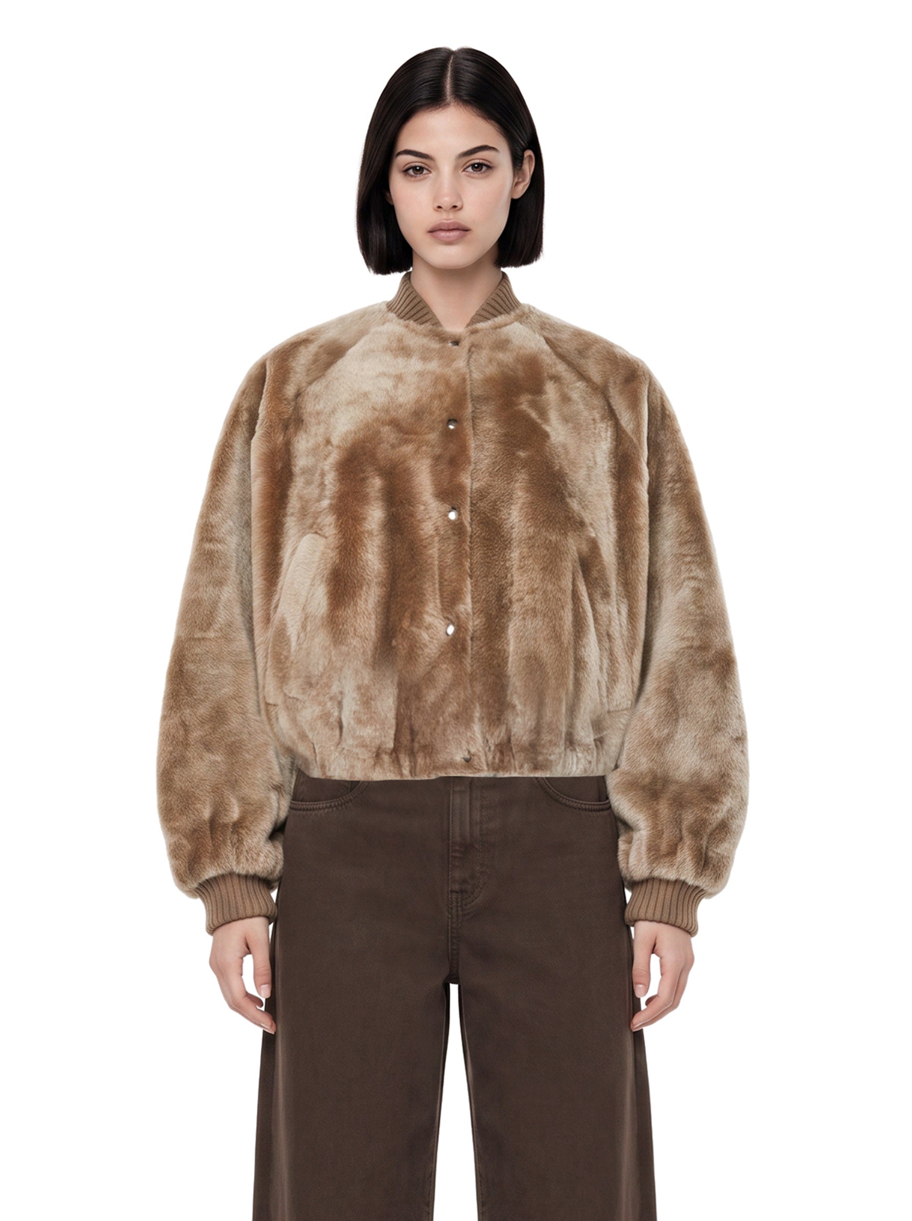 Bomber in pelliccia con cashmere marrone 
