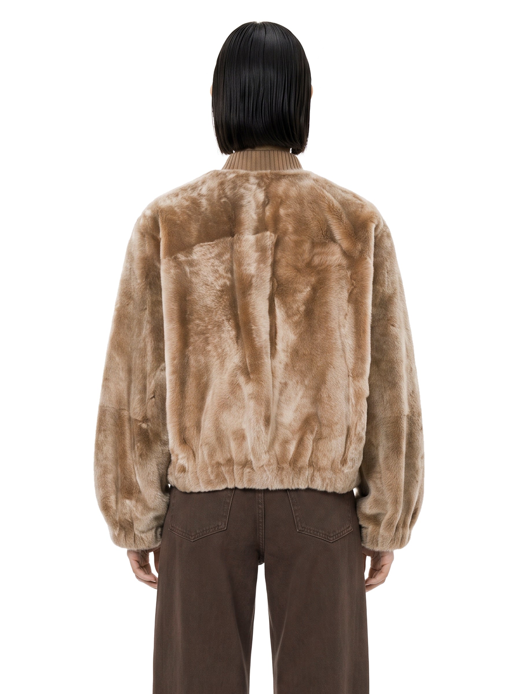 Bomber in pelliccia con cashmere marrone 