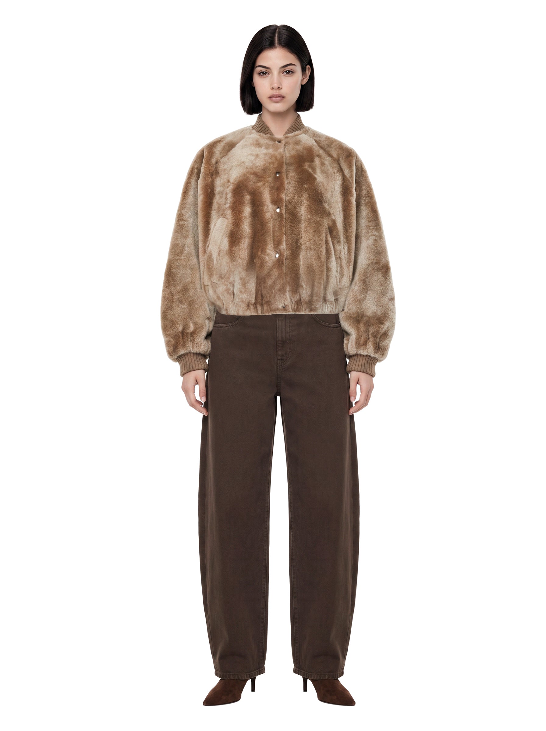 Bomber in pelliccia con cashmere marrone 
