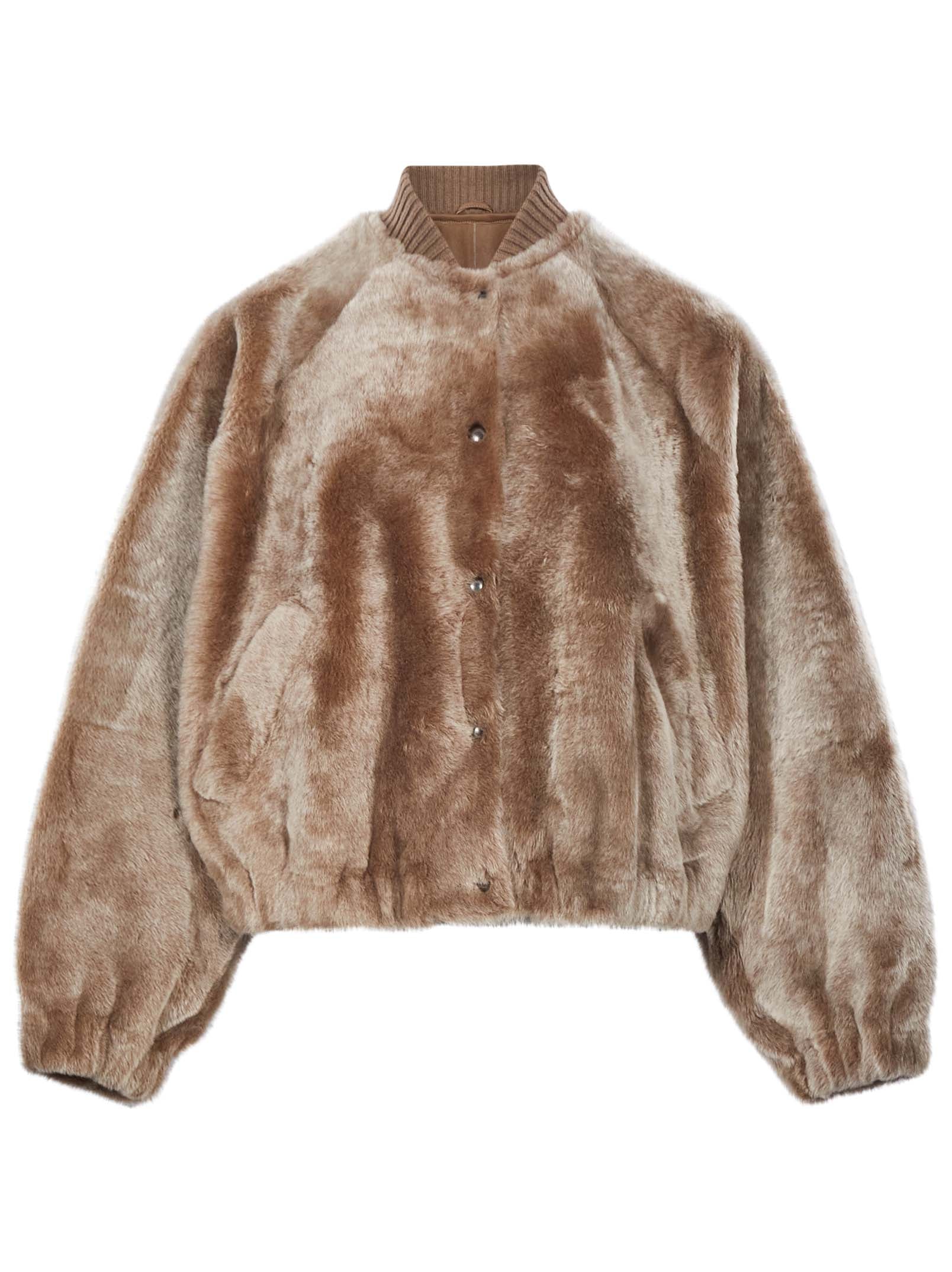 Bomber in pelliccia con cashmere marrone 