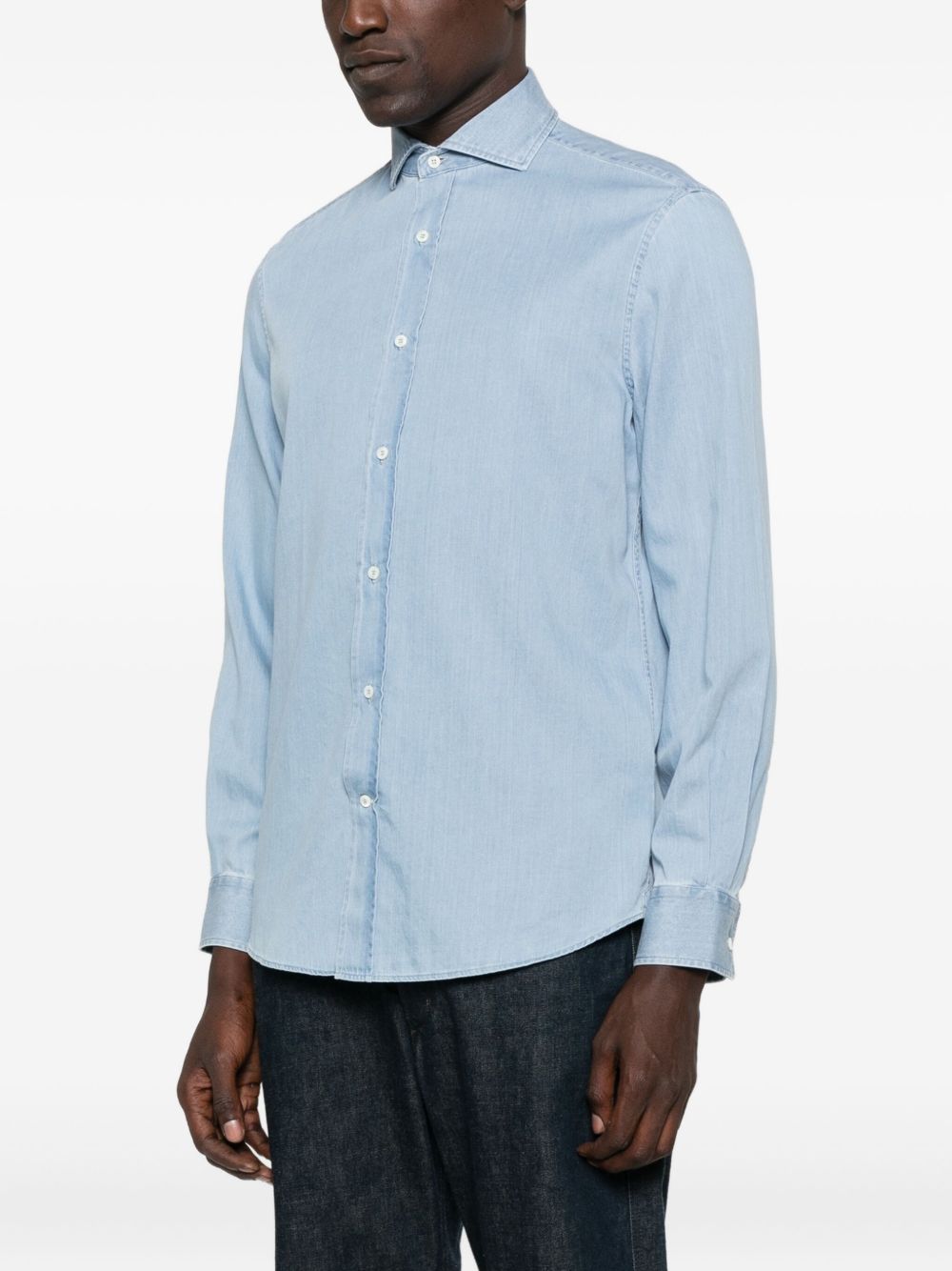 Camicia denim in cotone in celeste Brunello cucinelli - uomo 