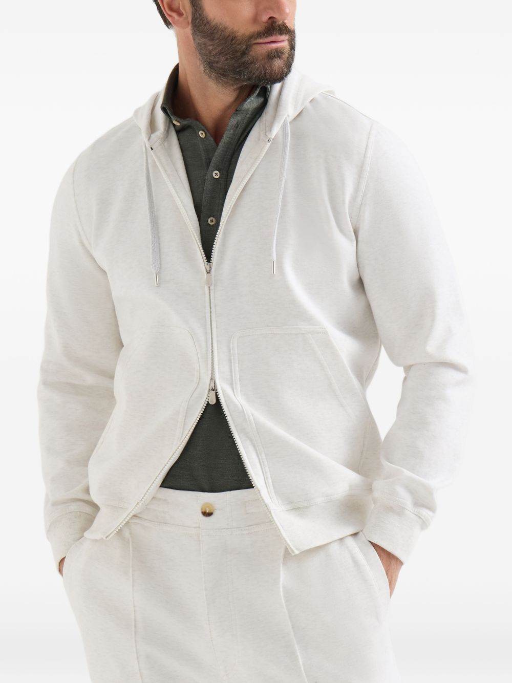 Felpa con zip e cappuccio in bianco in cashmere 