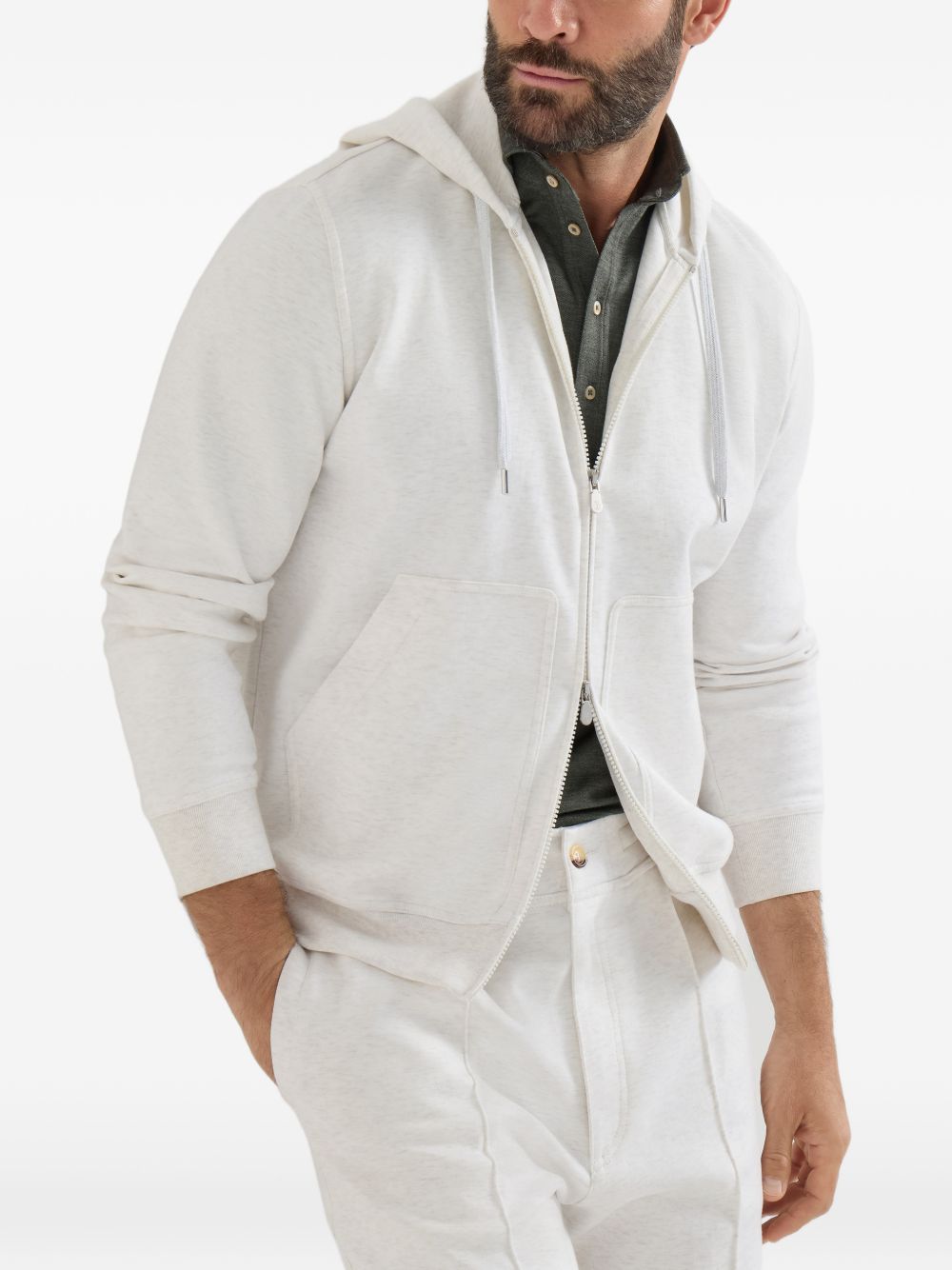 Felpa con zip e cappuccio in bianco in cashmere 