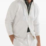 Felpa con zip e cappuccio in bianco in cashmere 