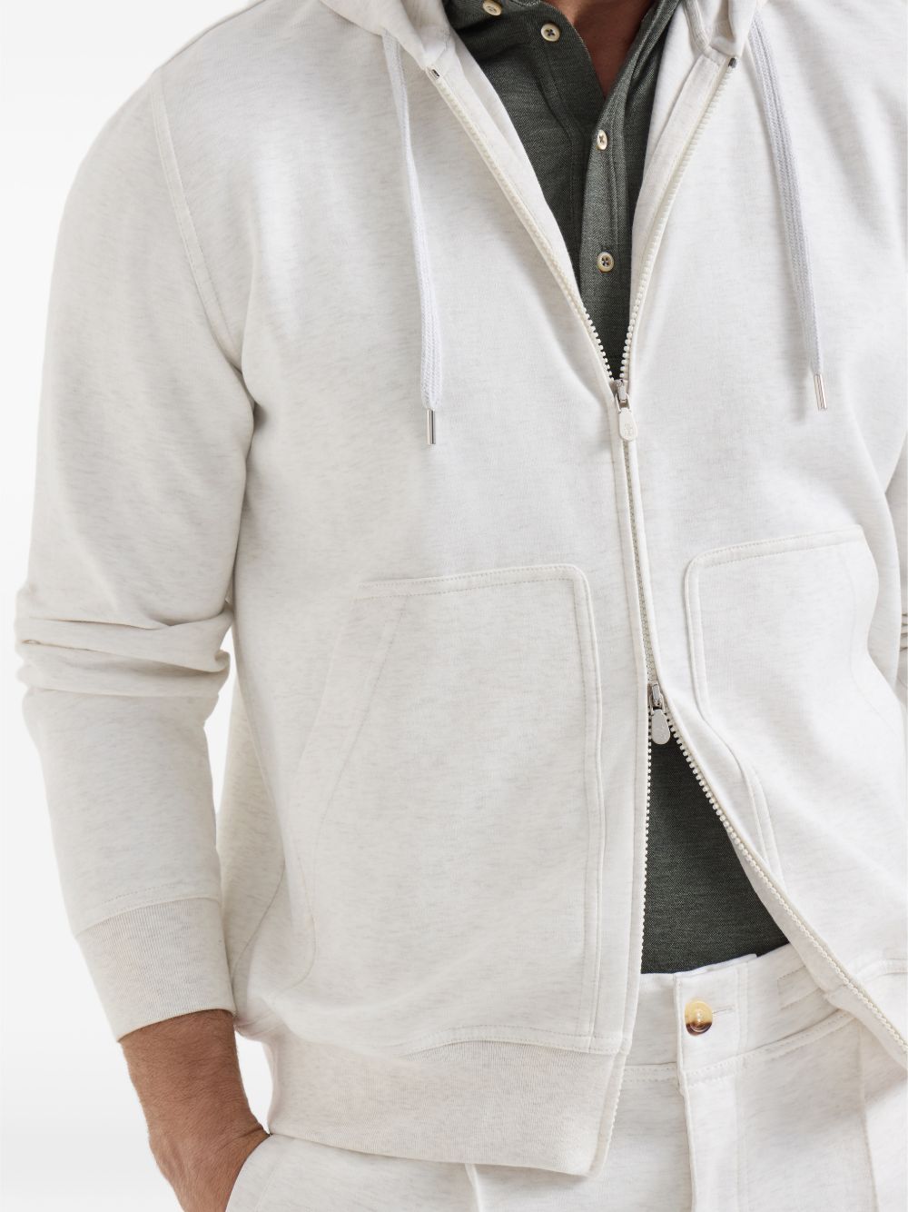 Felpa con zip e cappuccio in bianco in cashmere 
