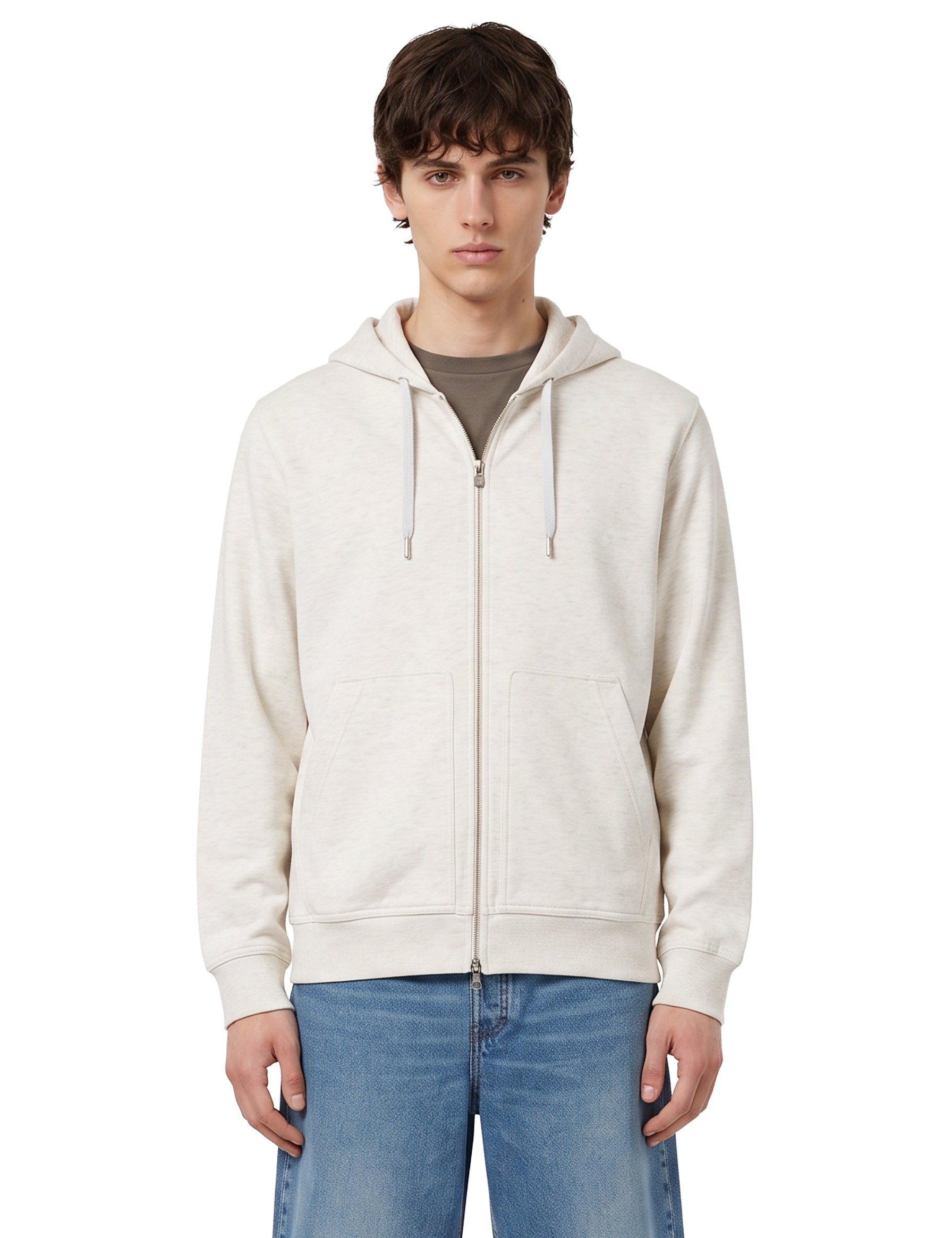 Felpa con zip e cappuccio in bianco in cashmere 