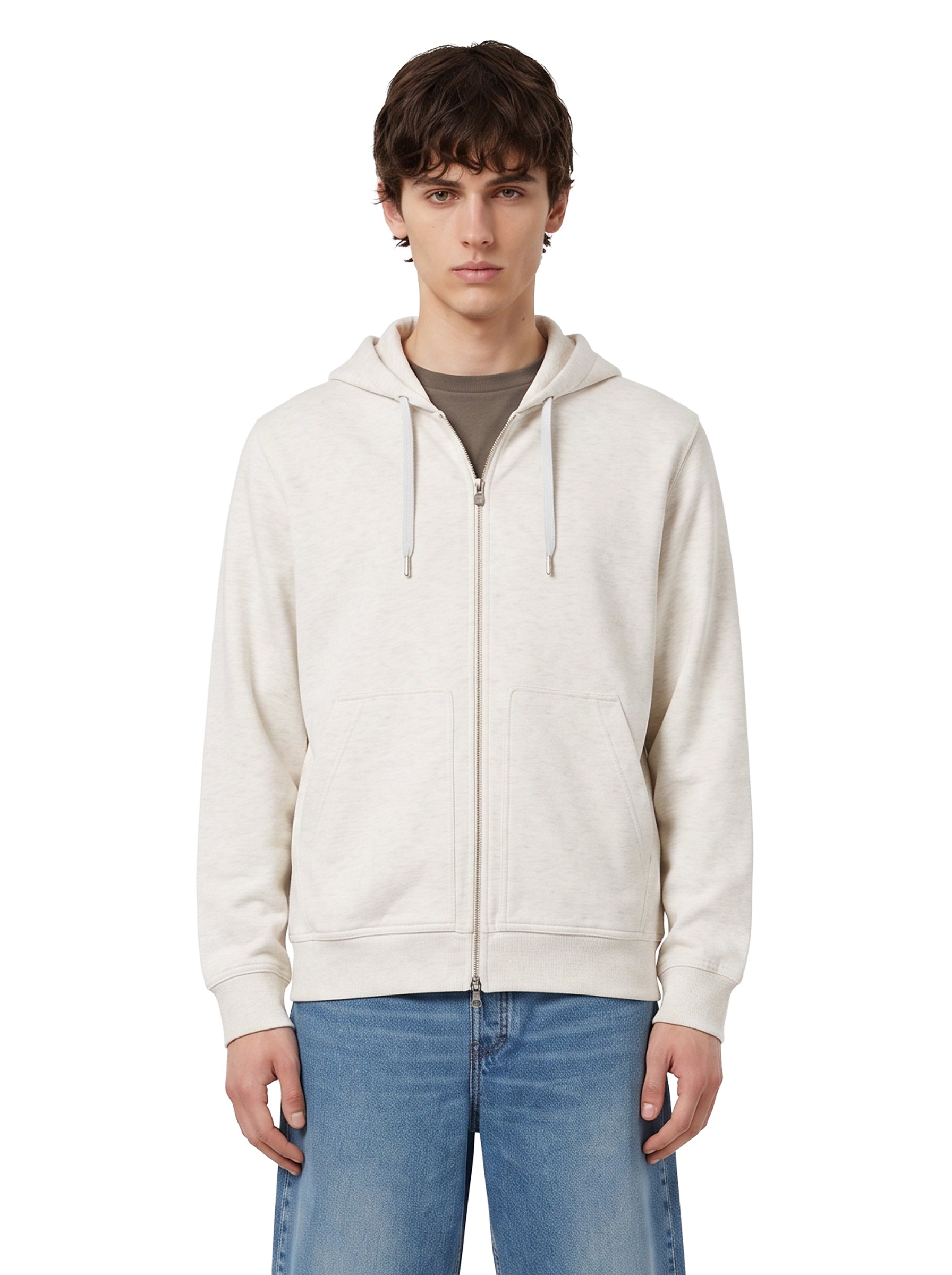 Felpa con zip e cappuccio in bianco in cashmere 