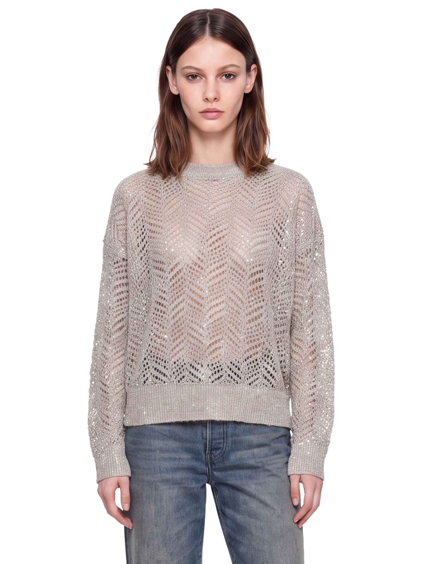 Maglione con paillettes in grigio 