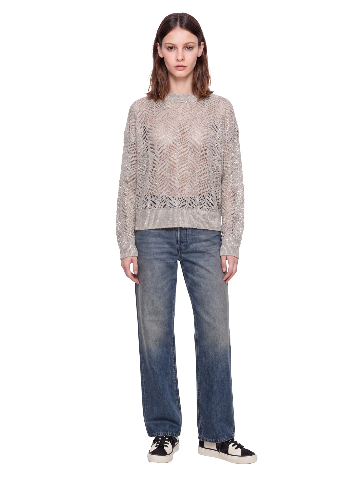 Maglione con paillettes in grigio 