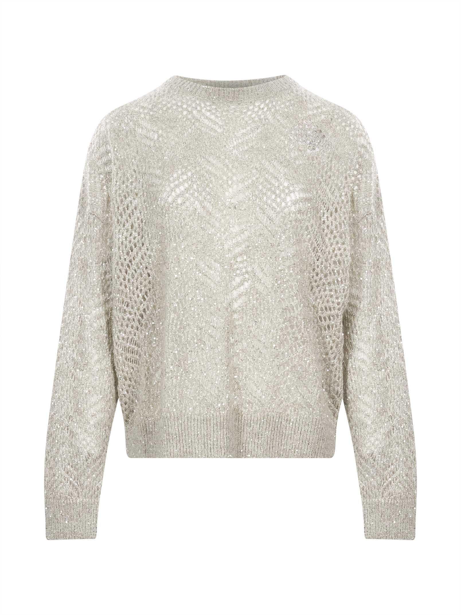 Maglione con paillettes in grigio 