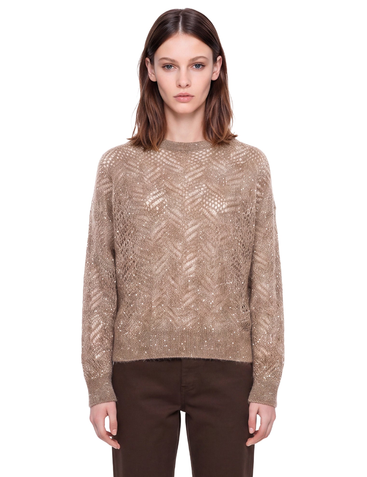 Maglione con paillettes in beige 