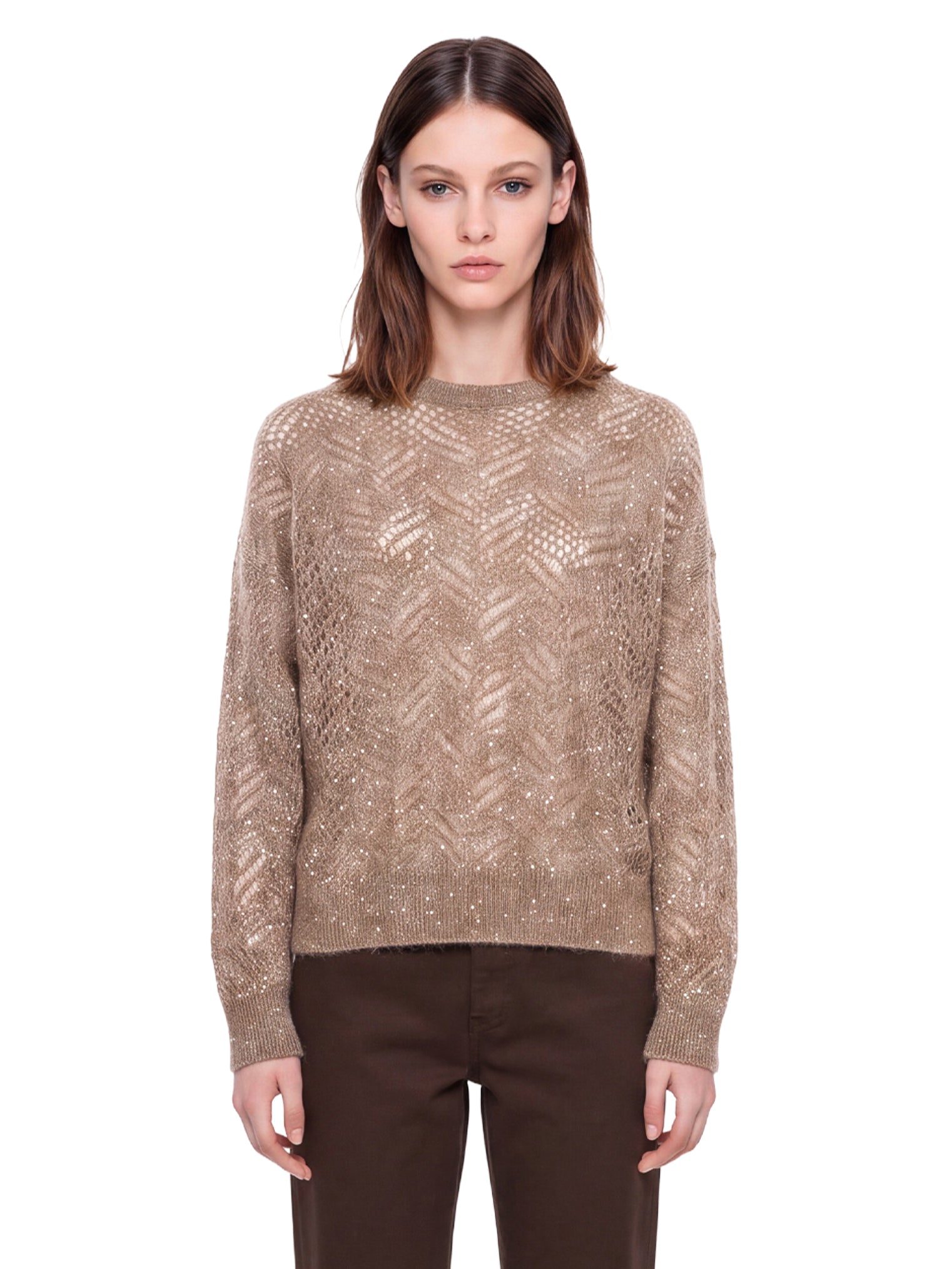 Maglione con paillettes in beige 