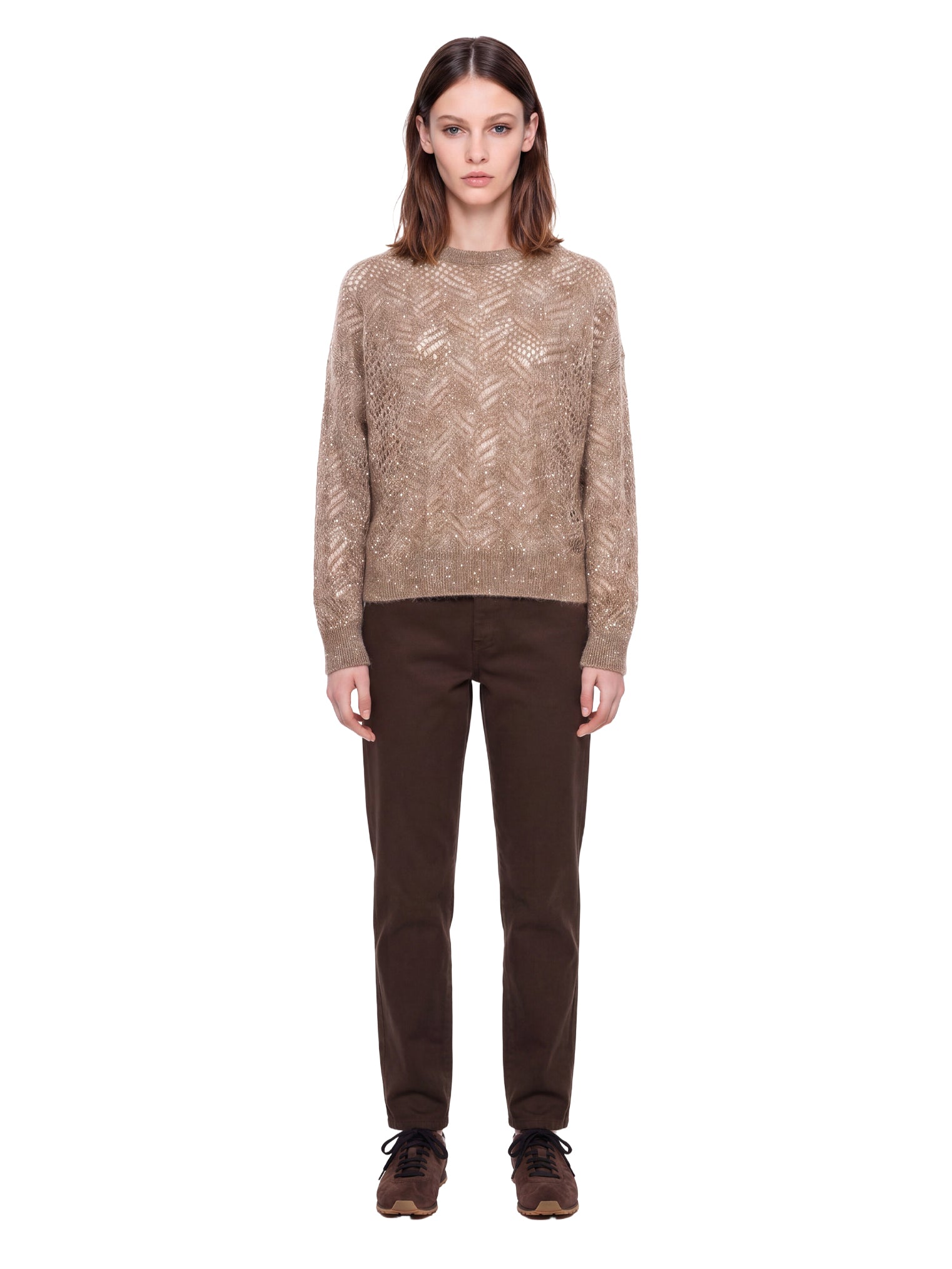 Maglione con paillettes in beige 