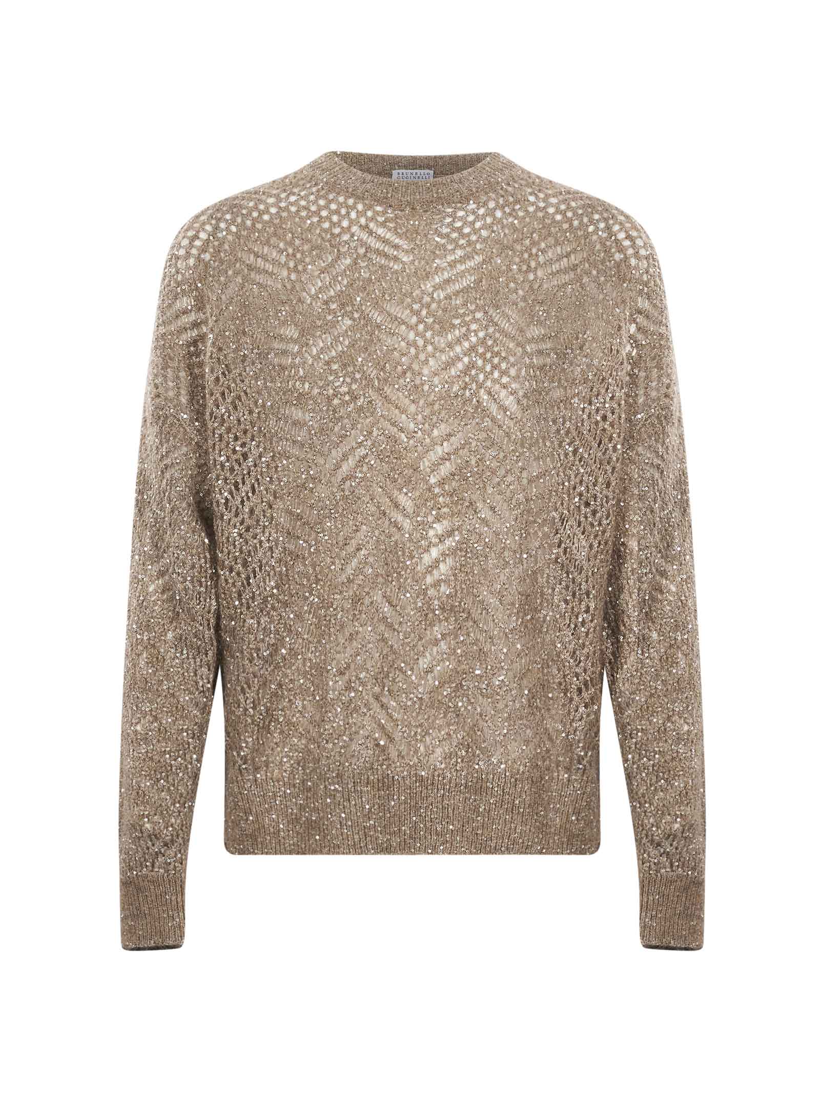 Maglione con paillettes in beige 