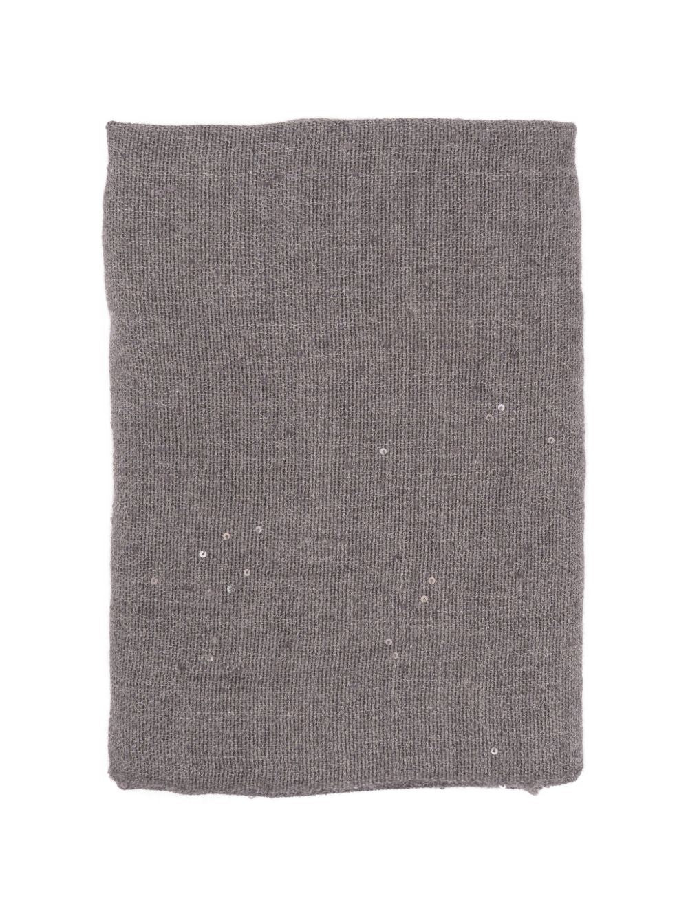 Sciarpa con paillettes e orli sfilacciati in grigio 