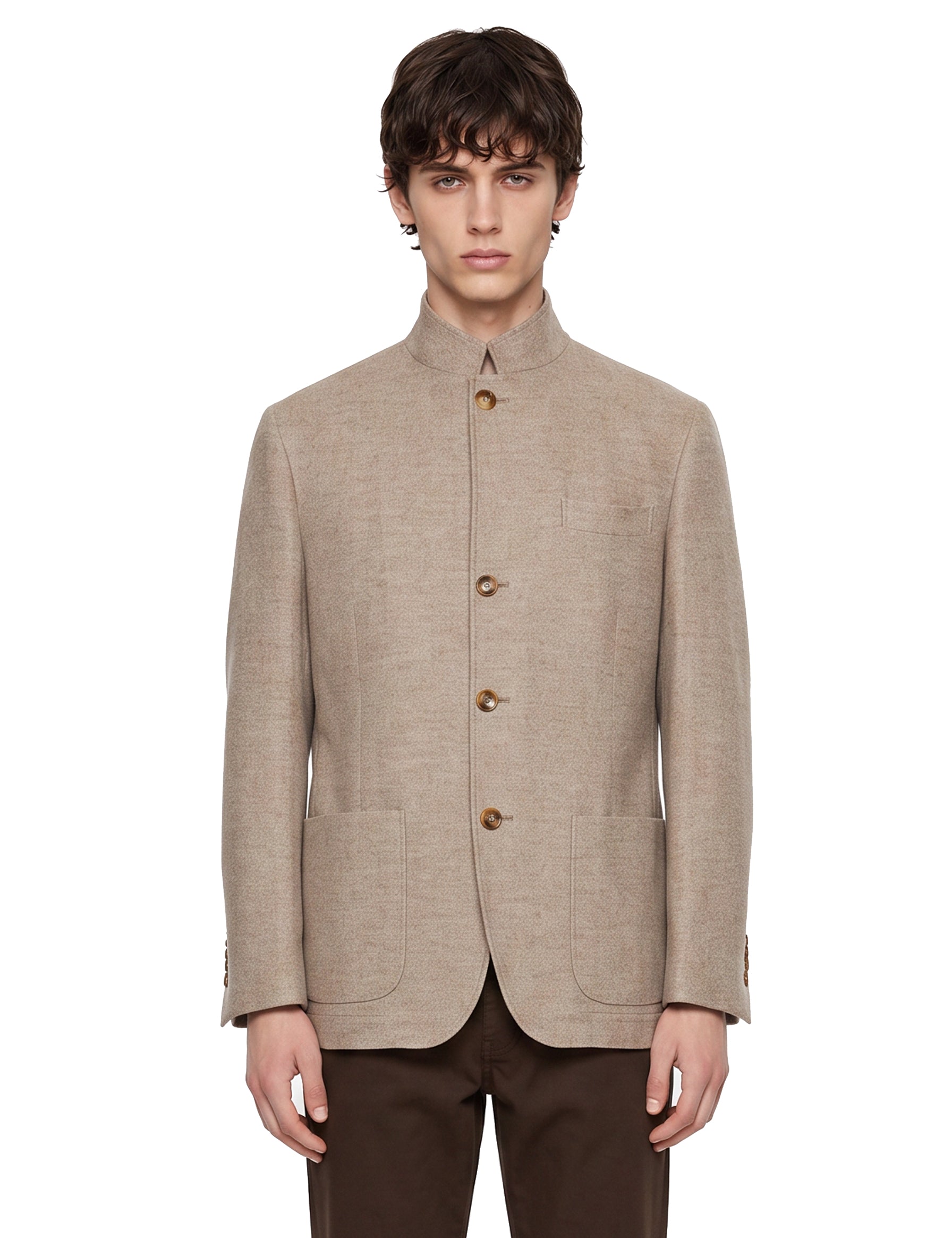 Blazer monopetto in cashmere in beige 
