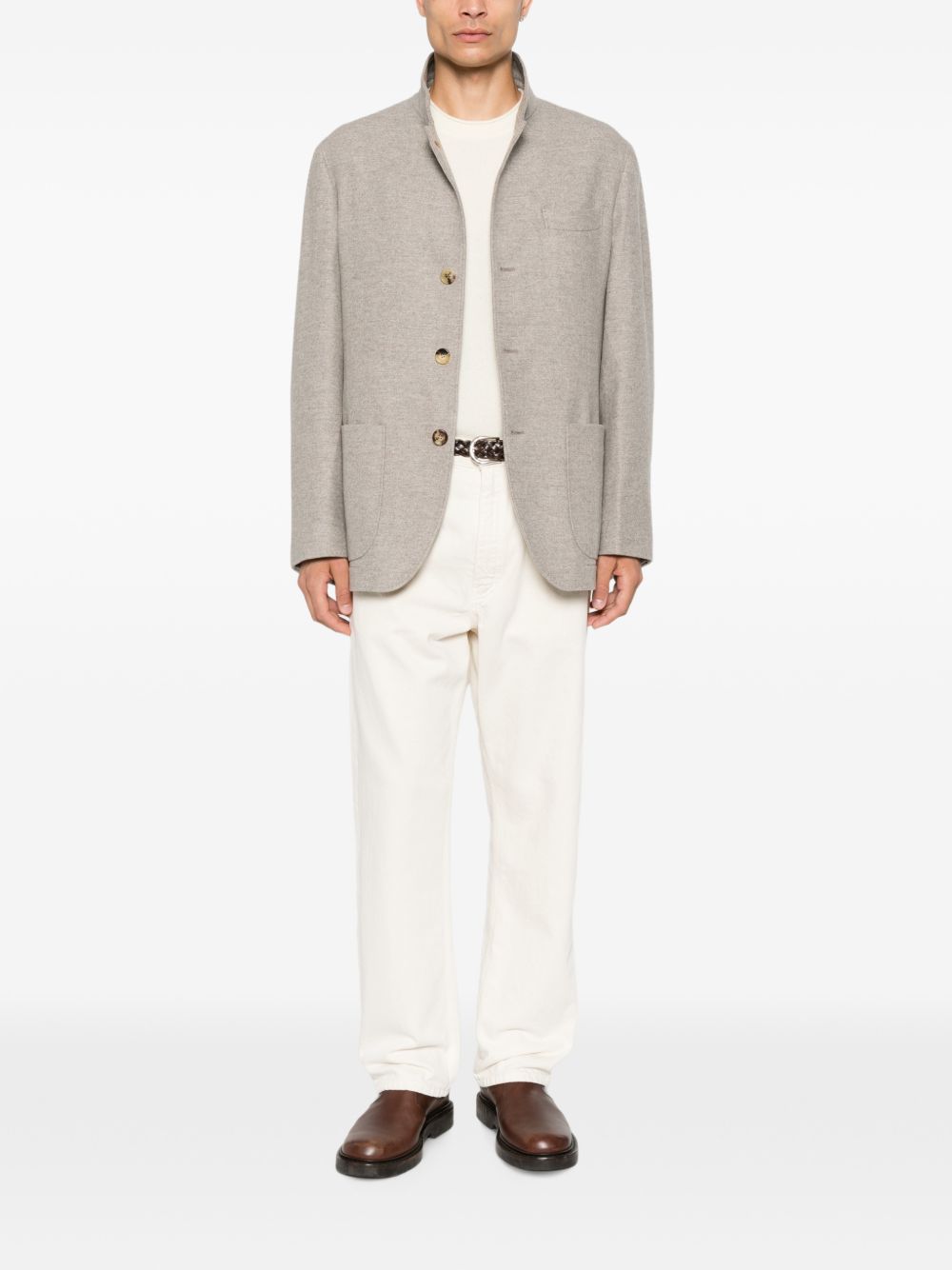 Blazer monopetto in cashmere in grigio 