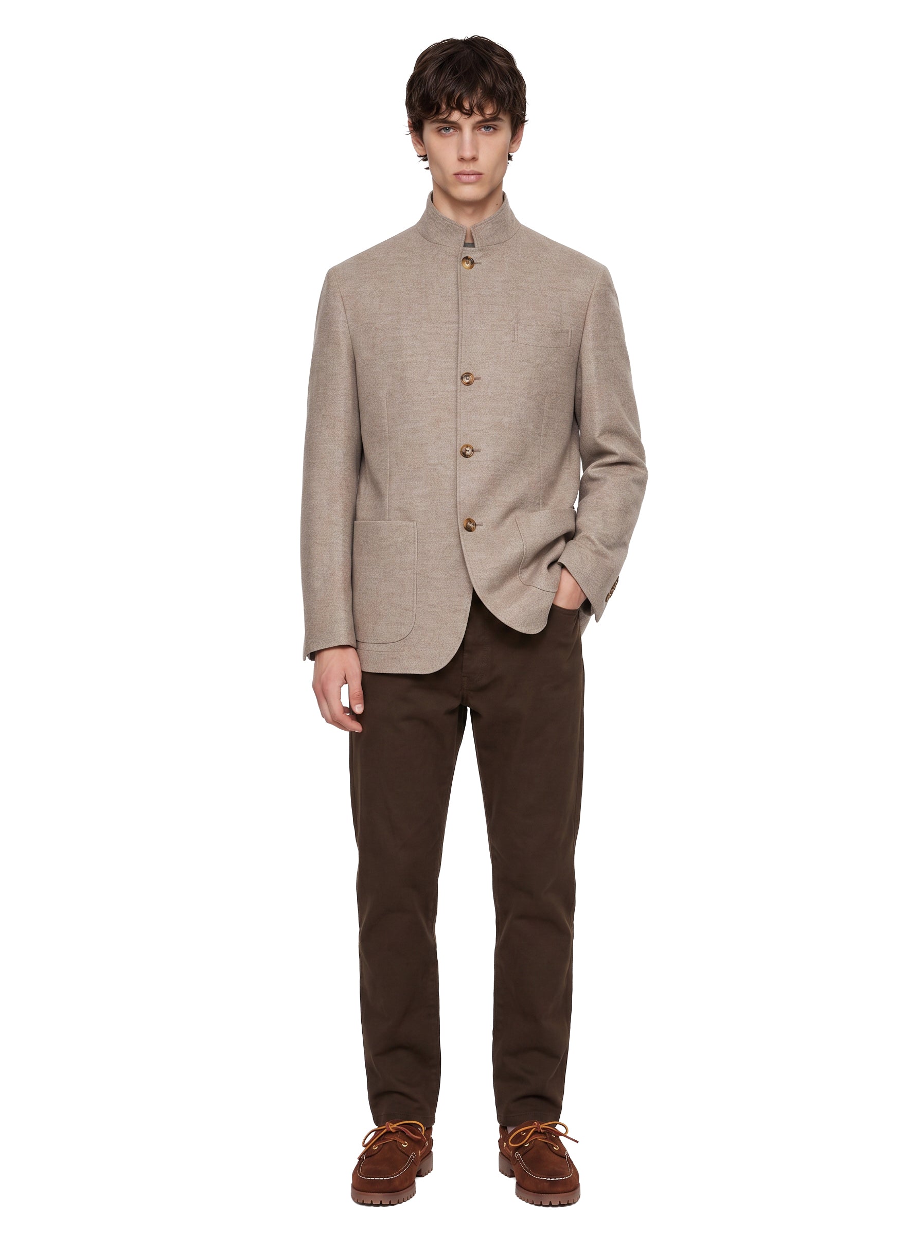 Blazer monopetto in cashmere in beige 