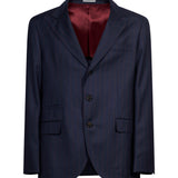 Giacca monopetto gessata in blu 