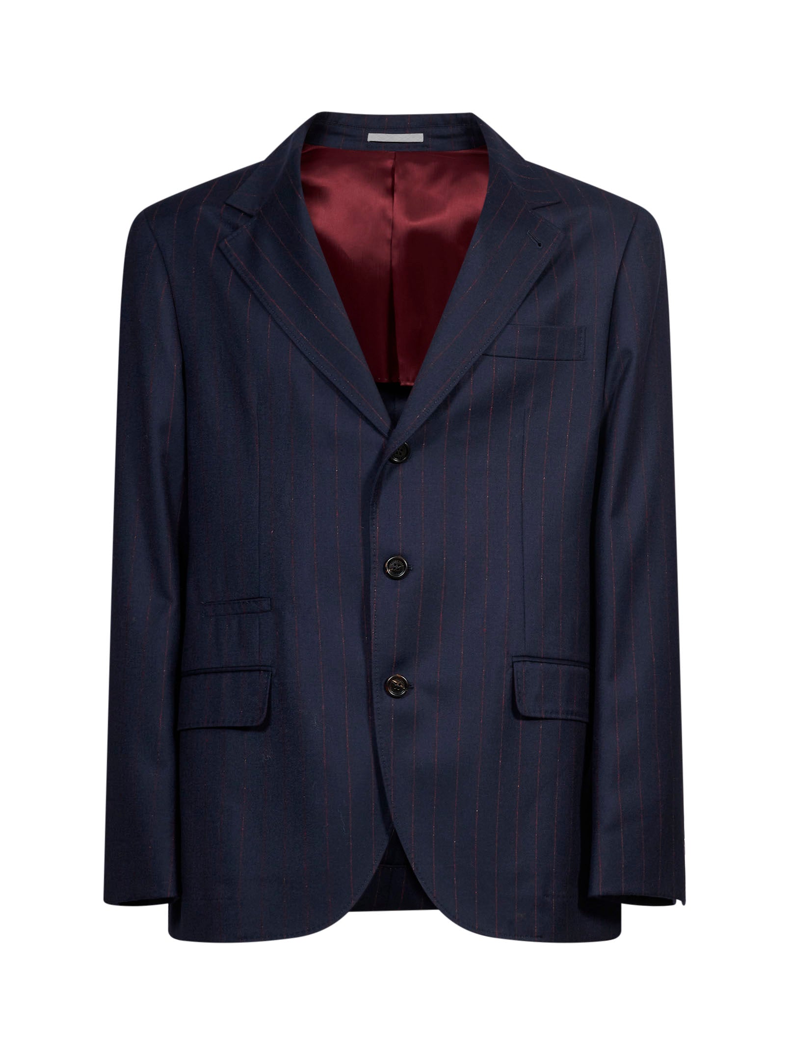Giacca monopetto gessata in blu 