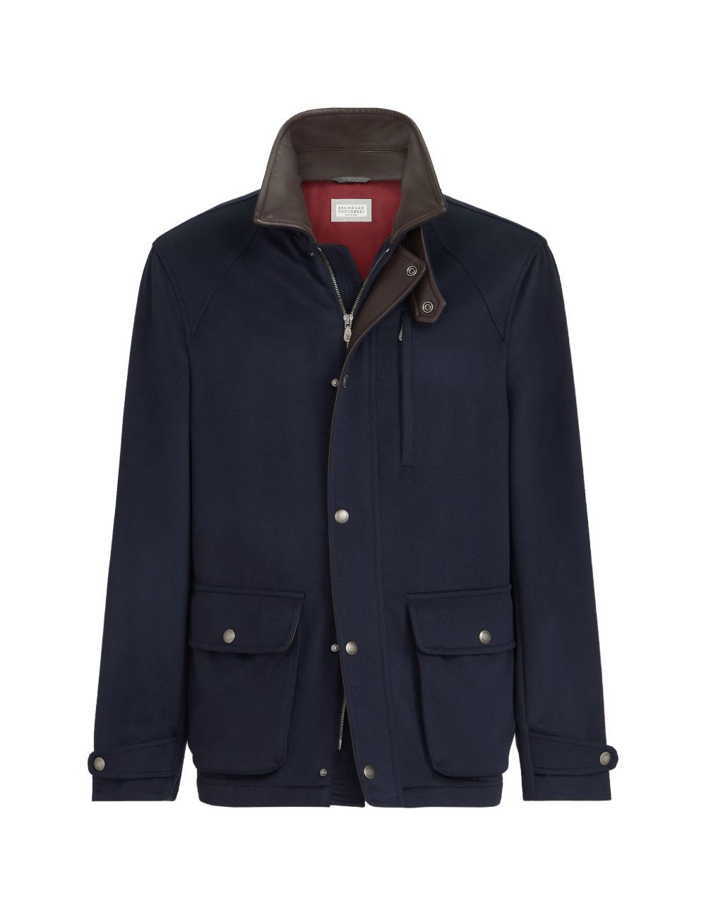 Giacca in lana vergine con inserti in nappa in blu 