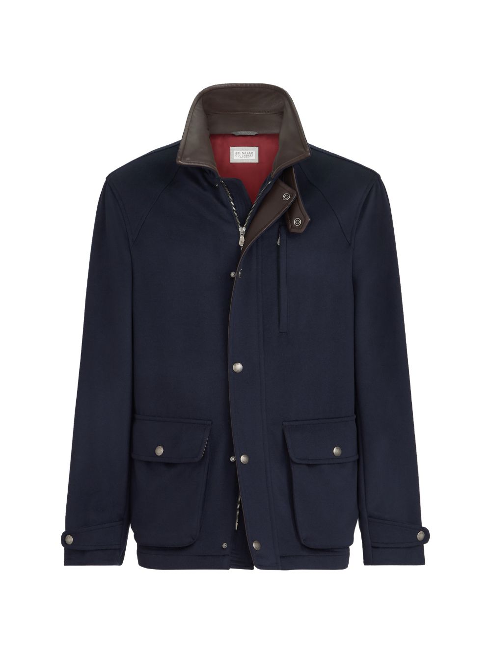 Giacca in lana vergine con inserti in nappa in blu 