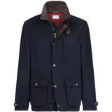 Giacca in lana vergine con inserti in nappa in blu 